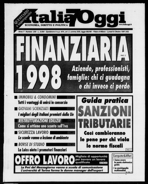 Italia oggi : quotidiano di economia finanza e politica